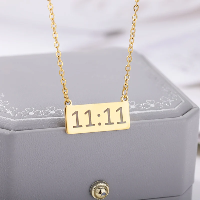 Lucky Angel Number 1111 Necklaces For Women Stainless Steel Gold Chain Choker 11:11 Necklace Bohemian 2022 Birthday Jewelry Gift