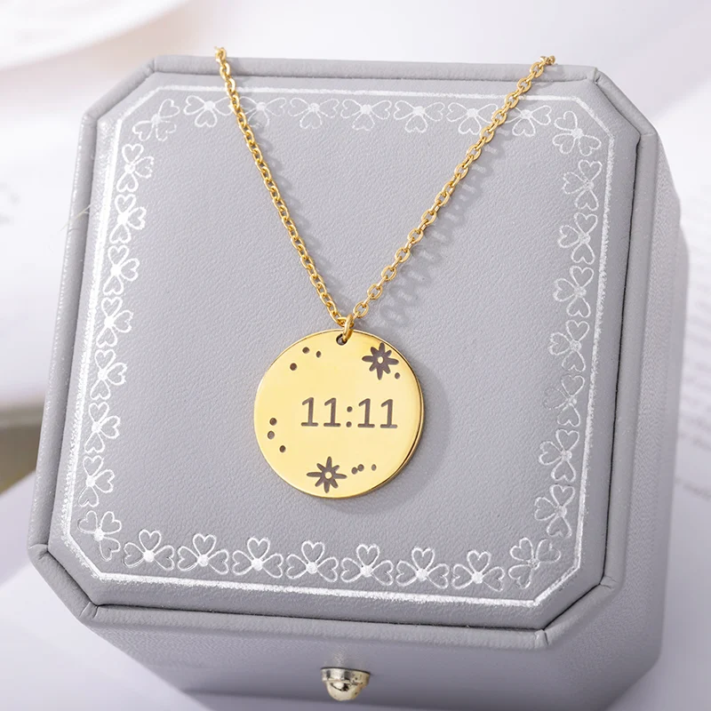 Lucky Angel Number 1111 Necklaces For Women Stainless Steel Gold Chain Choker 11:11 Necklace Bohemian 2022 Birthday Jewelry Gift