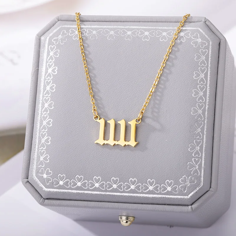 Lucky Angel Number 1111 Necklaces For Women Stainless Steel Gold Chain Choker 11:11 Necklace Bohemian 2022 Birthday Jewelry Gift