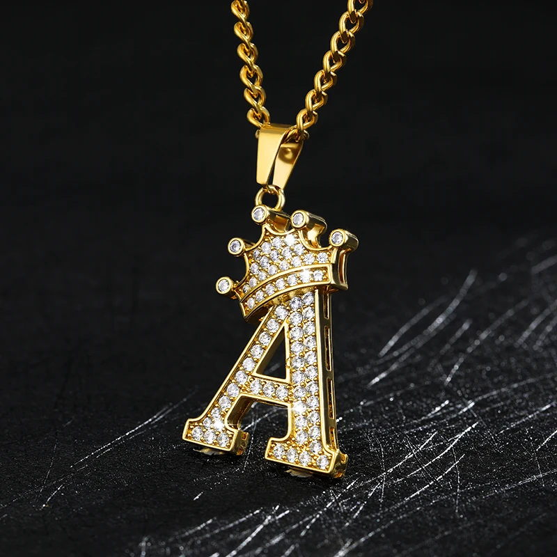Crystal Crown Necklace For Man Women Initial Letter Necklaces Hip Hop Alphabet Pendant Goth Chain Jewelry Gifts For Kids Bijoux Crystal Crown Necklace For Man Women Initial Letter Necklaces Hip Hop Alphabet Pendant Goth Chain Jewelry Gifts For Kids Bijoux