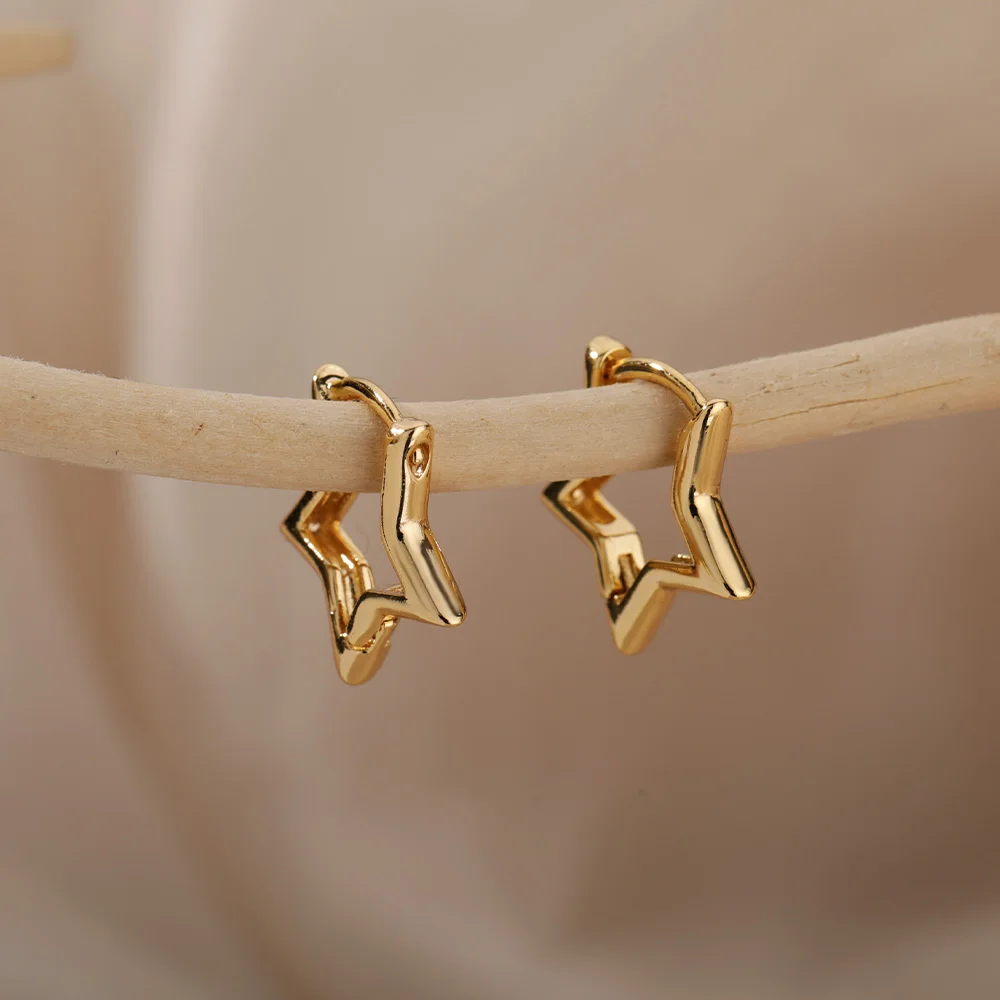Geometric Star Earrings For Women Girl Stainless Steel Gold Plated Minimalist Punk Star Hoop Earring Christmas Jewelry Gift