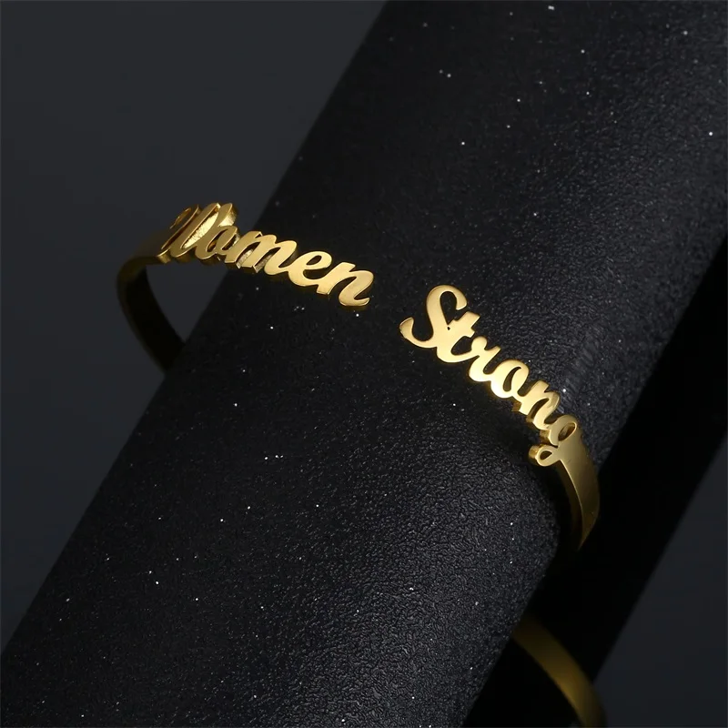 Customized Classic Nameplate Name Bracelet Personalized Custom Cuff Bangles Women Men Rose Gold Stainless Steel Jewelry