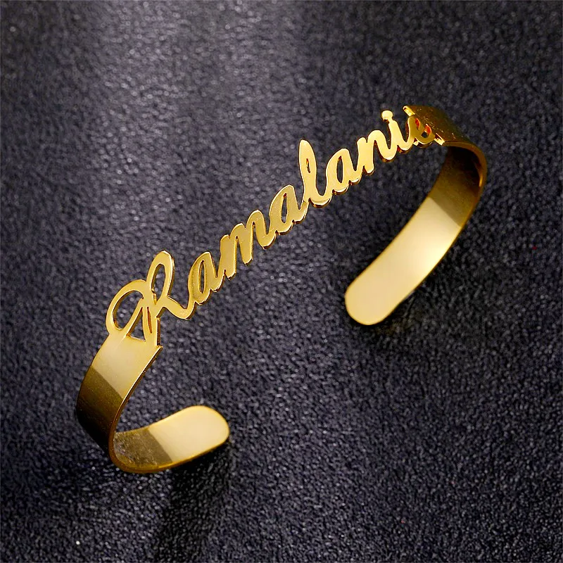 Customized Classic Nameplate Name Bracelet Personalized Custom Cuff Bangles Women Men Rose Gold Stainless Steel Jewelry
