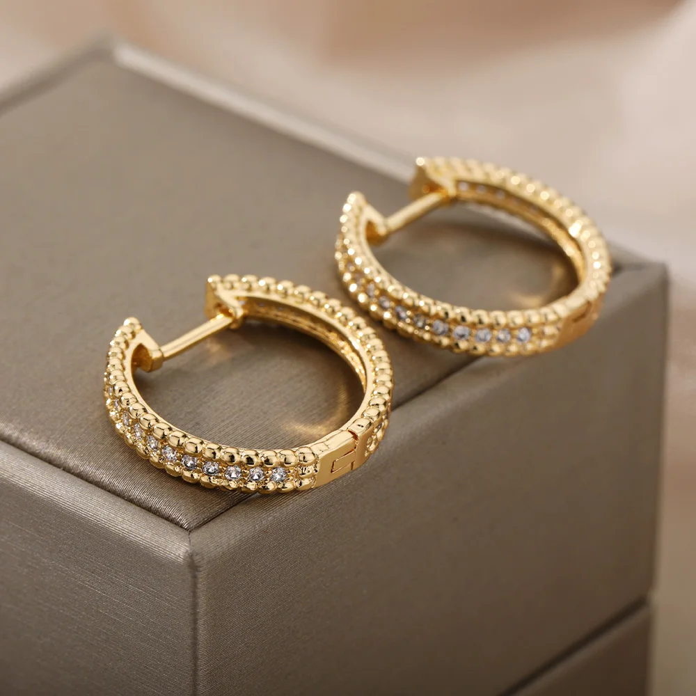 Zircon Round Studs Earrings For Women Crystal Rhinestone Stainless Steel Geometric Earrings Jewelry Circle Ear Buckle Femme Zircon Round Studs Earrings For Women Crystal Rhinestone Stainless Steel Geometric Earrings Jewelry Circle Ear Buckle Femme