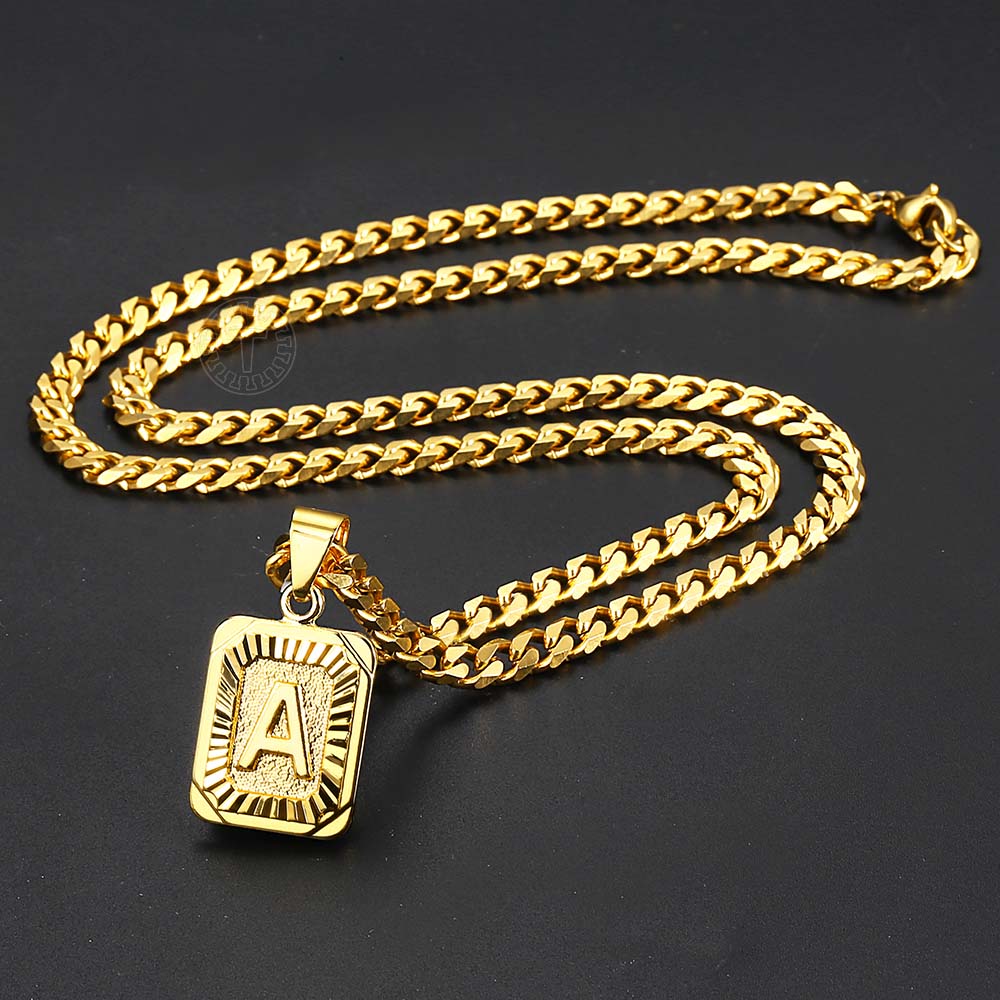 A-Z Pendant Letter Necklace for Men Women Stainless Steel Curb Cuban Chain Wholesale Dropshipping Jewelry US Stock 18inch DGP62