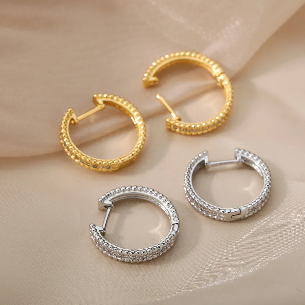 Zircon Round Studs Earrings For Women Crystal Rhinestone Stainless Steel Geometric Earrings Jewelry Circle Ear Buckle Femme Zircon Round Studs Earrings For Women Crystal Rhinestone Stainless Steel Geometric Earrings Jewelry Circle Ear Buckle Femme