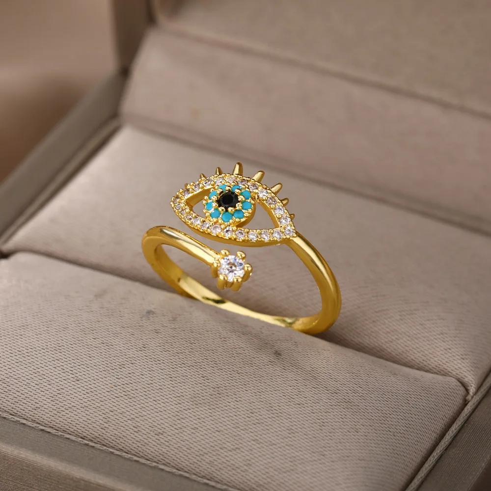 Lucky Turkish Blue Evil Eye Rings For Women Open Adjustable Stainless Steel Ring 2022 Trend Wedding Band Couple Jewelry Gift