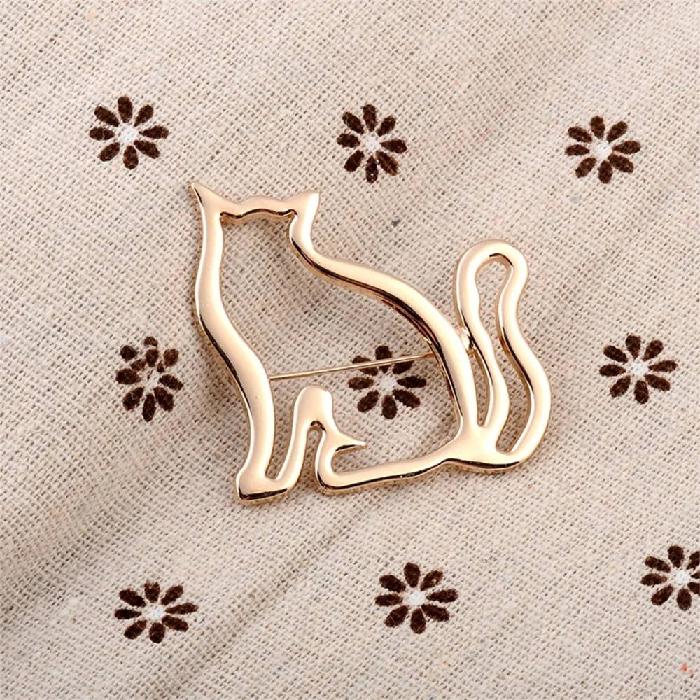 Women's Stylish Brooches Hollow Flower Cat Luxury Brooch Pin Gold Alloy Glossy Shawl Scarf Shirt Buckle Lapel Pin For Men