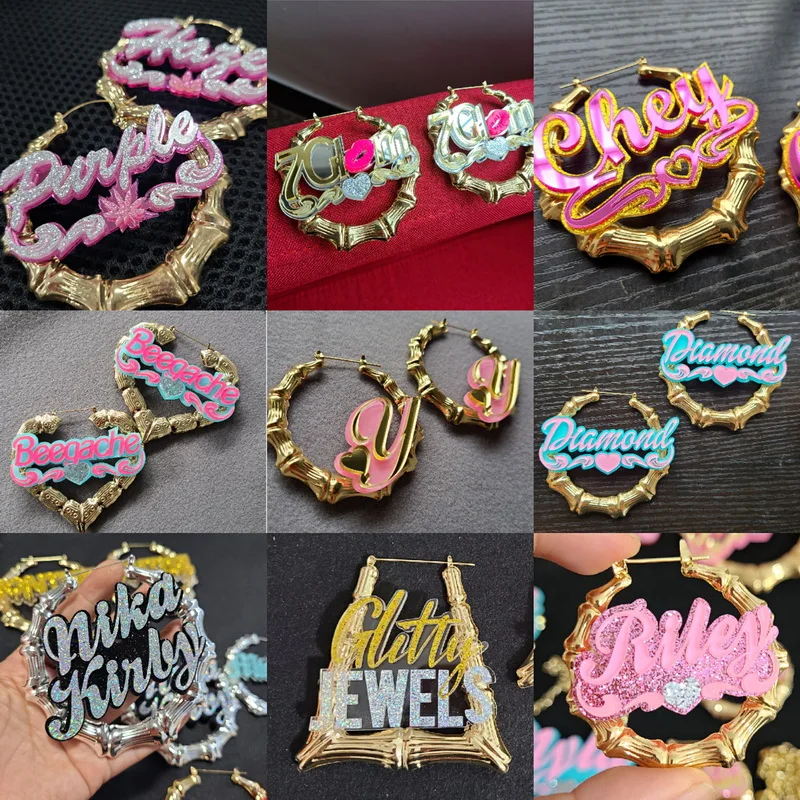 Big Bamboo Personalized Name Custom Earrings C4