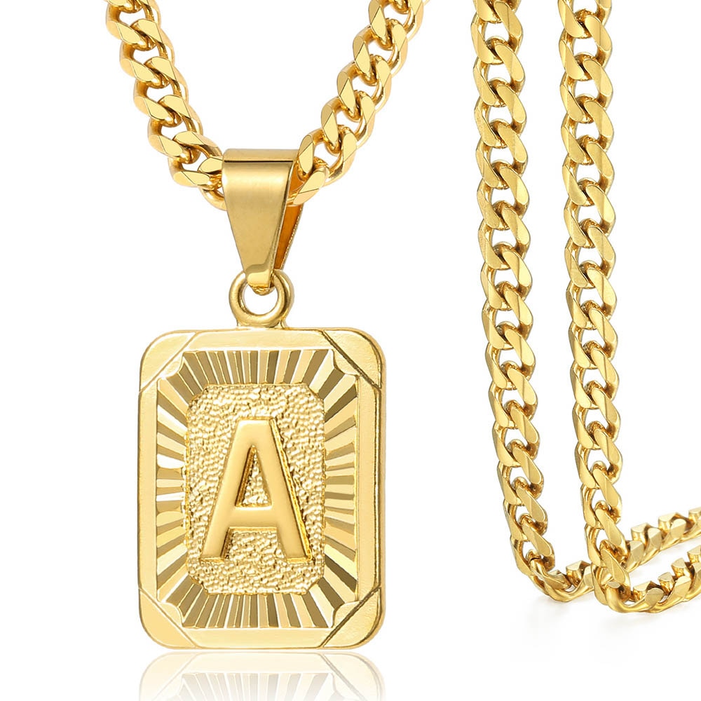 A-Z Pendant Letter Necklace for Men Women Stainless Steel Curb Cuban Chain Wholesale Dropshipping Jewelry US Stock 18inch DGP62
