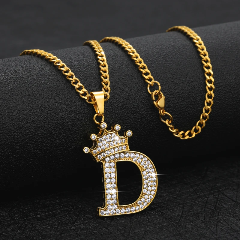 Crystal Crown Necklace For Man Women Initial Letter Necklaces Hip Hop Alphabet Pendant Goth Chain Jewelry Gifts For Kids Bijoux Crystal Crown Necklace For Man Women Initial Letter Necklaces Hip Hop Alphabet Pendant Goth Chain Jewelry Gifts For Kids Bijoux