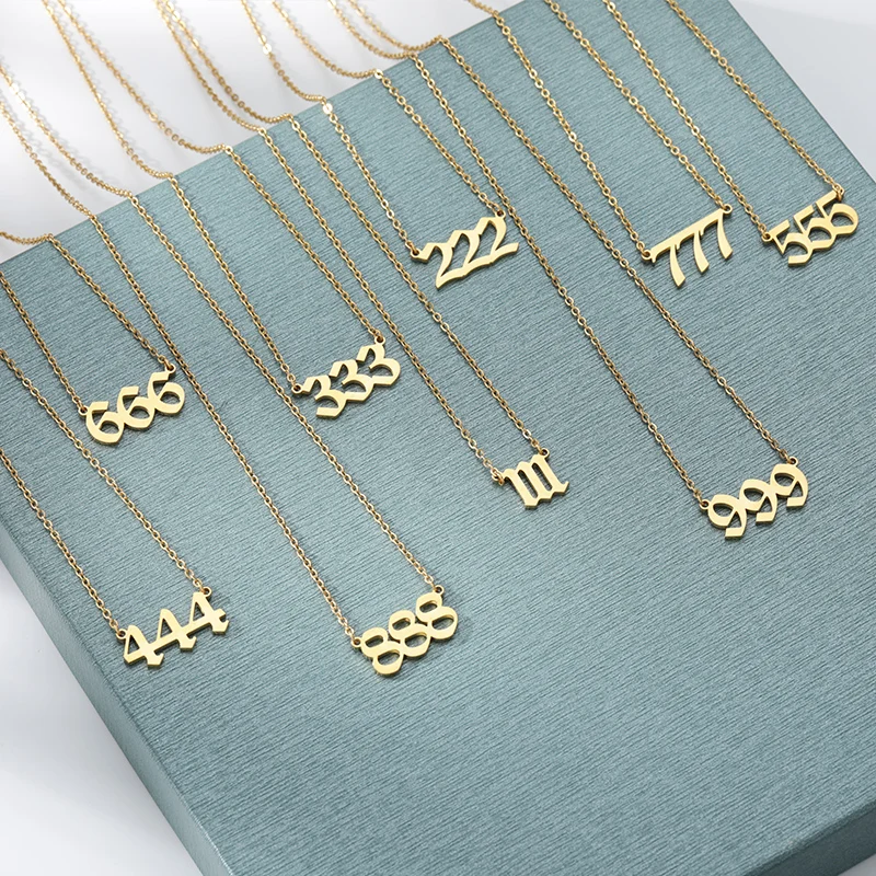 Custom 111 222 333 444 555 666 777 888 999 Year Angel Number Necklace For Women Stainless Steel Choker Collars Femme Jewelry