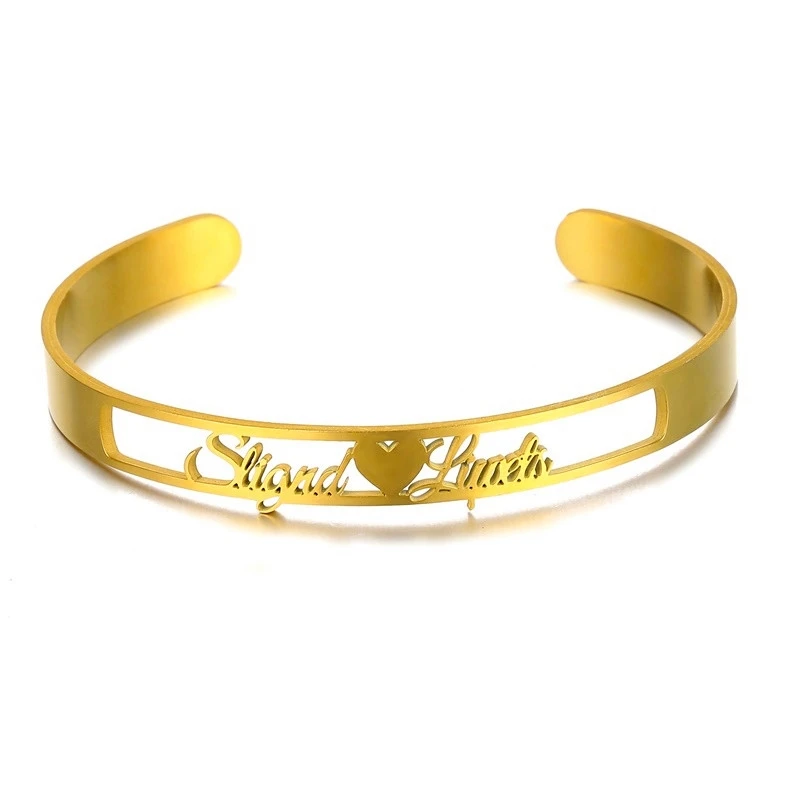 Customized Classic Nameplate Name Bracelet Personalized Custom Cuff Bangles Women Men Rose Gold Stainless Steel Jewelry