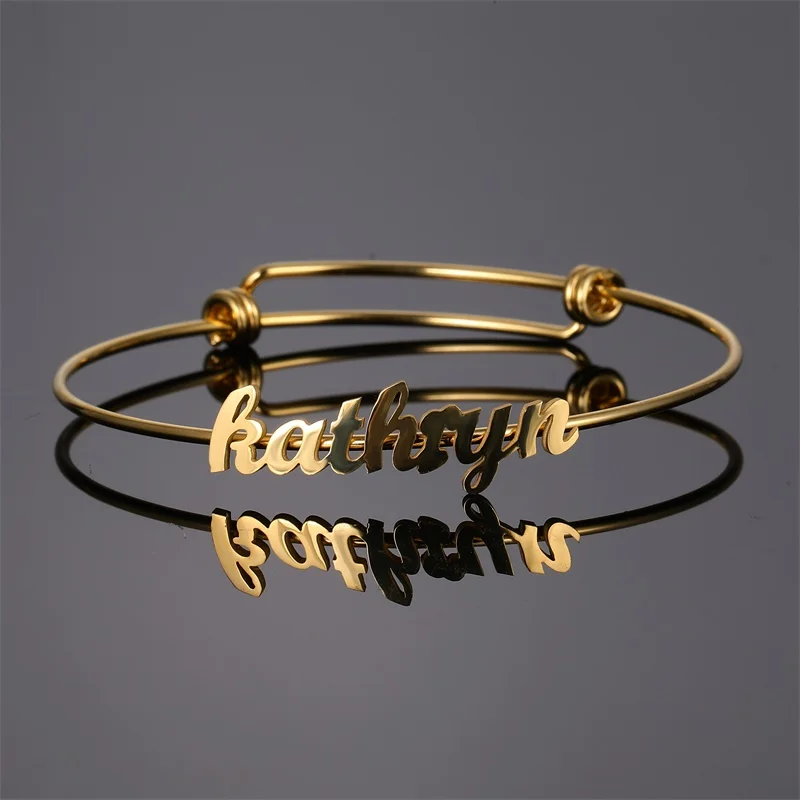 Customized Classic Nameplate Name Bracelet Personalized Custom Cuff Bangles Women Men Rose Gold Stainless Steel Jewelry