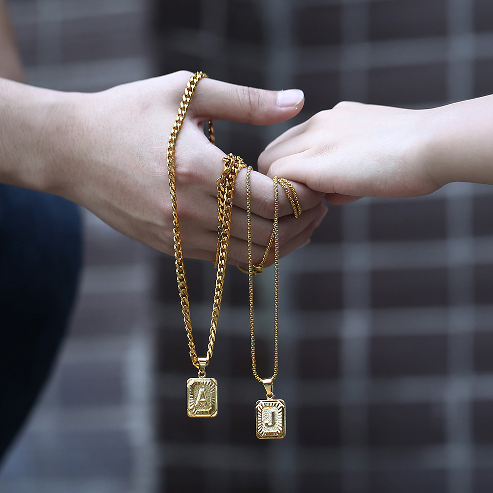 A-Z Pendant Letter Necklace for Men Women Stainless Steel Curb Cuban Chain Wholesale Dropshipping Jewelry US Stock 18inch DGP62
