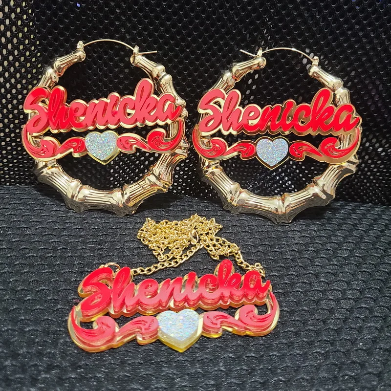 Big Bamboo Personalized Name Custom Earrings C4