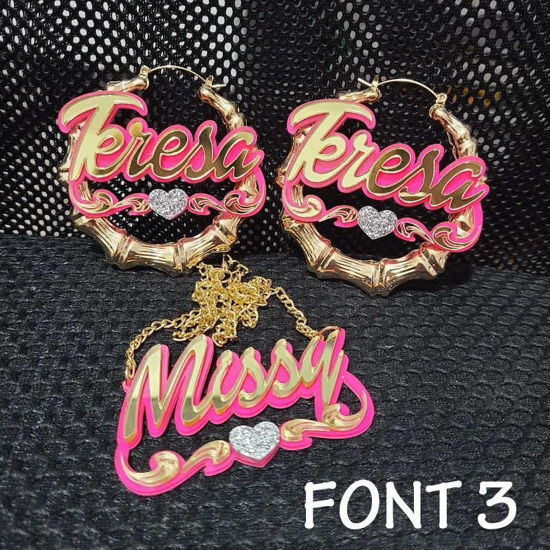 Big Bamboo Personalized Name Custom Earrings C4