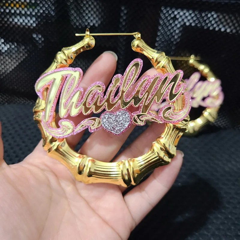 Big Bamboo Personalized Name Custom Earrings C4