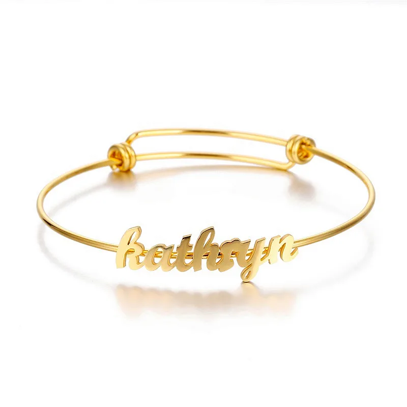 Customized Classic Nameplate Name Bracelet Personalized Custom Cuff Bangles Women Men Rose Gold Stainless Steel Jewelry
