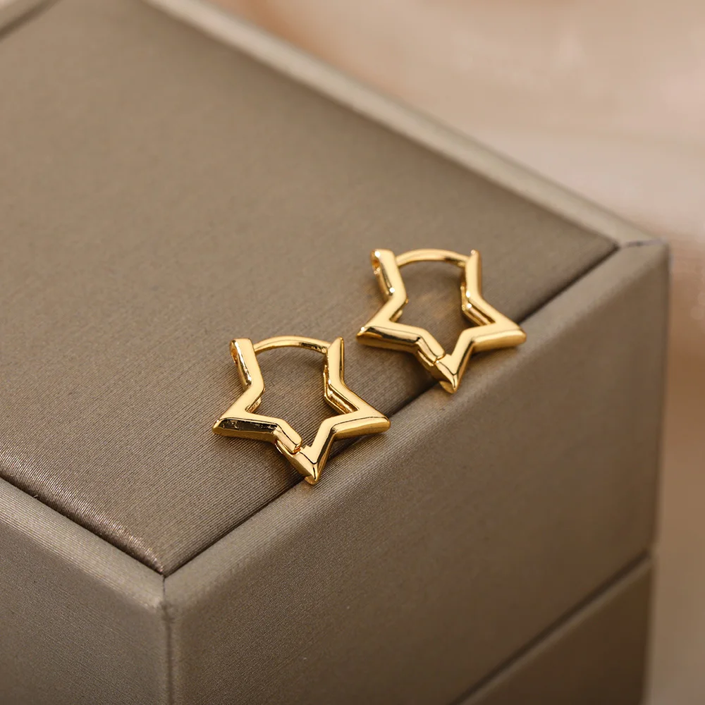 Geometric Star Earrings For Women Girl Stainless Steel Gold Plated Minimalist Punk Star Hoop Earring Christmas Jewelry Gift