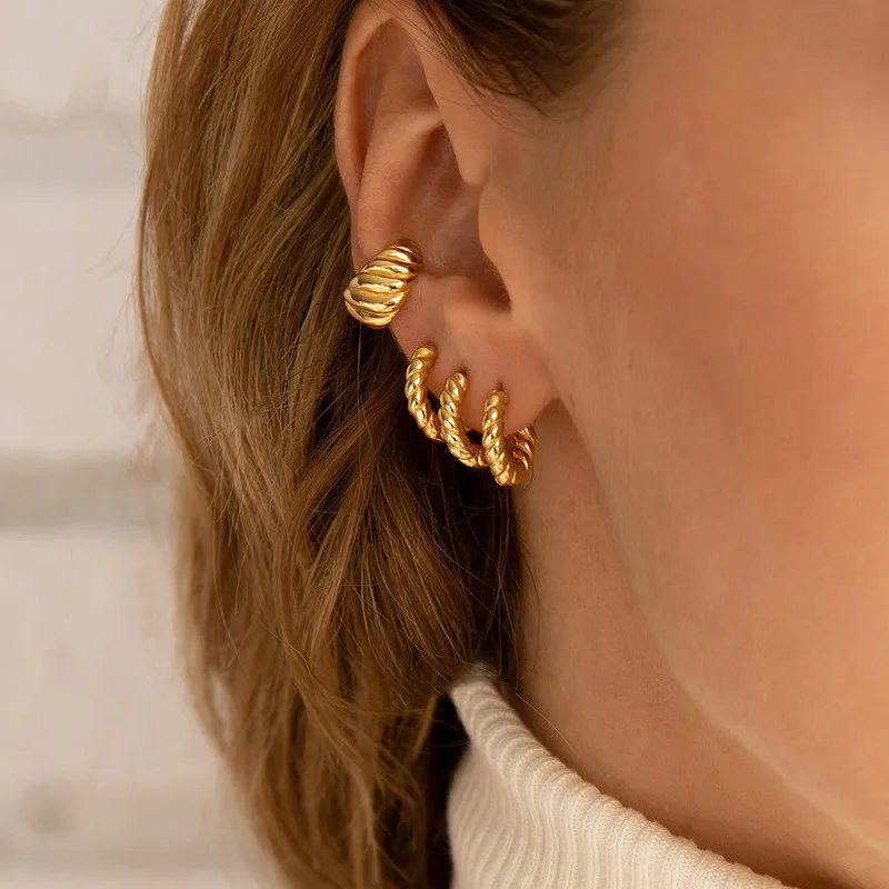 C Shape Twist Croissant Earrings For Women Stainless Steel Hoop Earrings Circle Round Earring Female Fashion Jewelry Orecchini