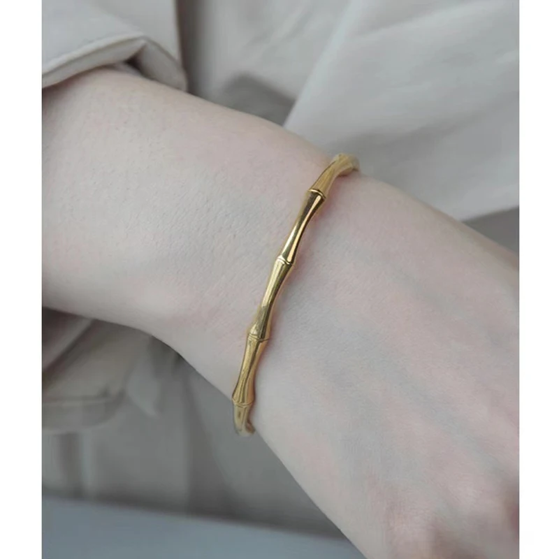 Classic Minimalism Stainless Steel Bamboo Joint Bracelet Bangle For Women Men Fashion Gothic Jewelry Couple Party Friend Gifts