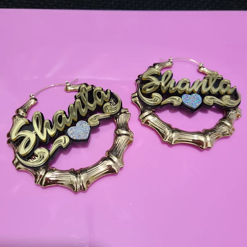 Big Bamboo Personalized Name Custom Earrings C4