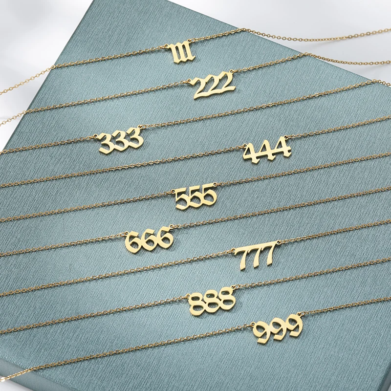 Custom 111 222 333 444 555 666 777 888 999 Year Angel Number Necklace For Women Stainless Steel Choker Collars Femme Jewelry