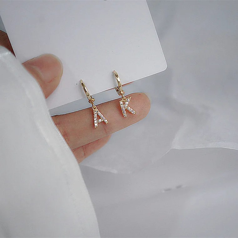 A-Z 6mm Custom Initial Earrings Letter Micro-encrusted Zircon Earrings Alphabet Girlfriends Student Earrings Small Earrings