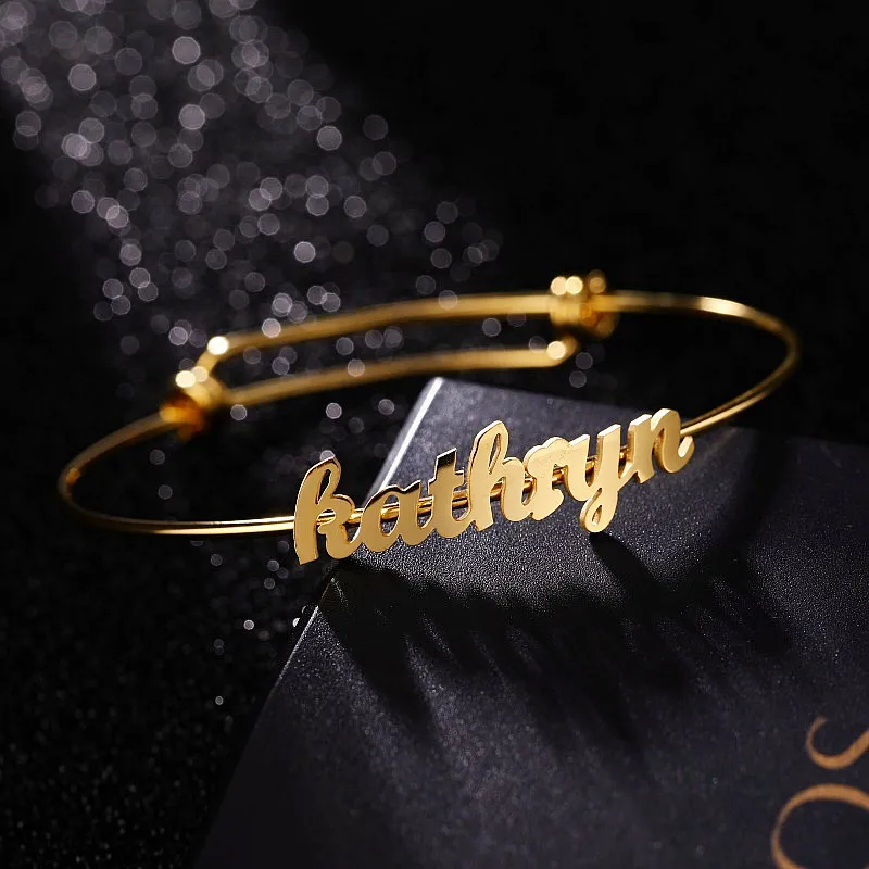 Customized Classic Nameplate Name Bracelet Personalized Custom Cuff Bangles Women Men Rose Gold Stainless Steel Jewelry