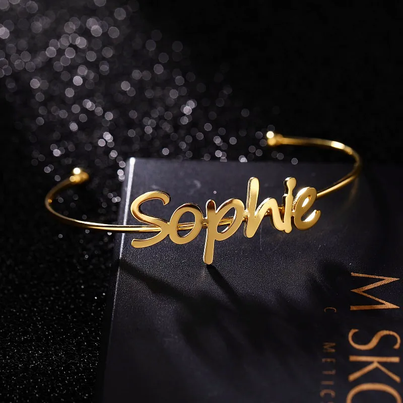 Customized Classic Nameplate Name Bracelet Personalized Custom Cuff Bangles Women Men Rose Gold Stainless Steel Jewelry