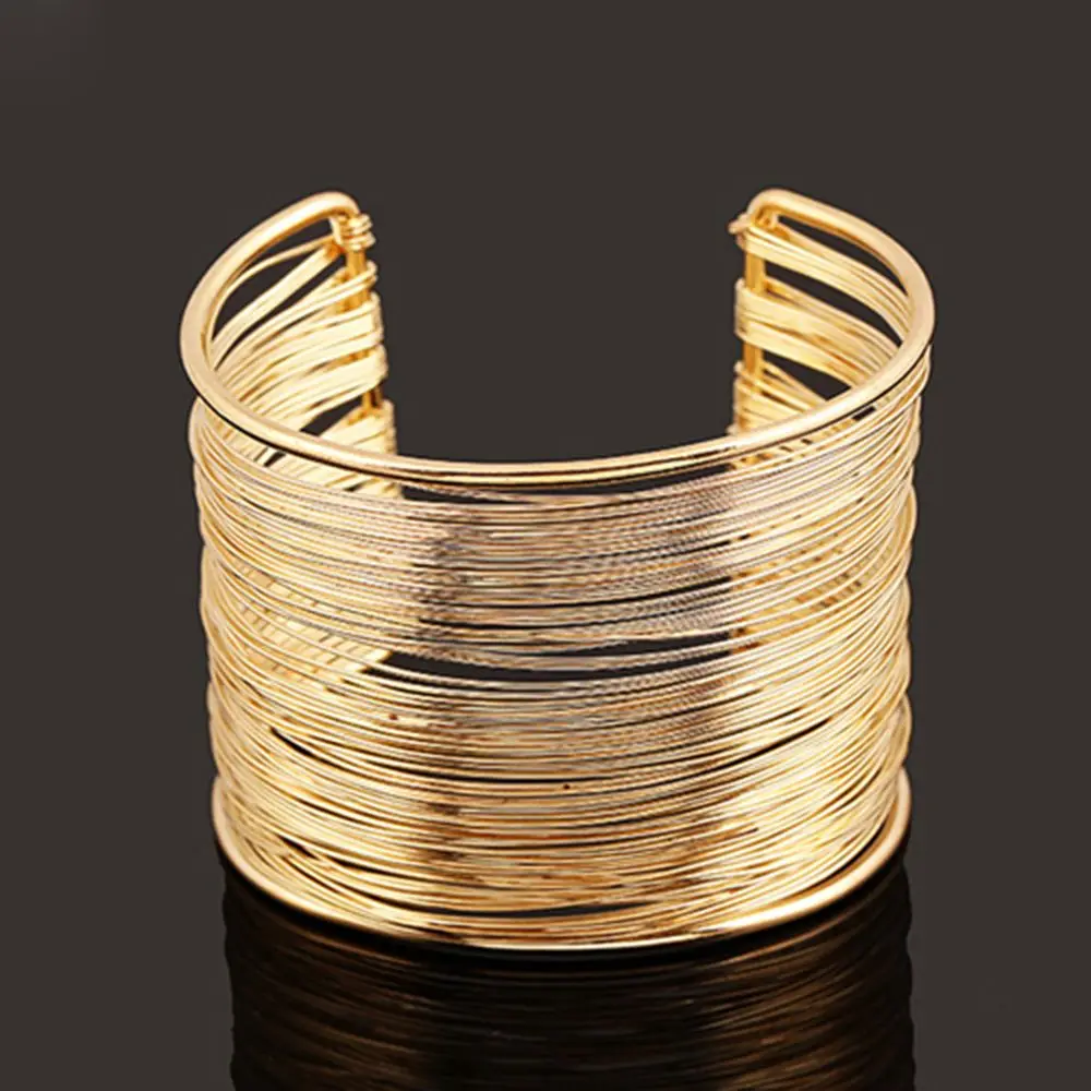 Fashion Women Multilayer Metal Wires Strings Open Bangle Wide Cuff Bracelet Girls Fashion Jewelry Accessories hand ring bracelet
