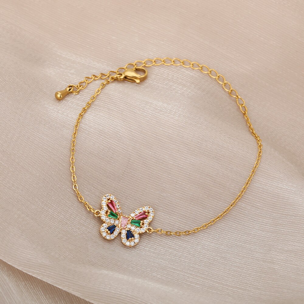 Butterfly Bracelet For Women Sweet Shining Colorful Zircon Stainless Steel Cute Animal Bracelet Accessory Bangle Jewelry Boho Butterfly Bracelet For Women Sweet Shining Colorful Zircon Stainless Steel Cute Animal Bracelet Accessory Bangle Jewelry Boho