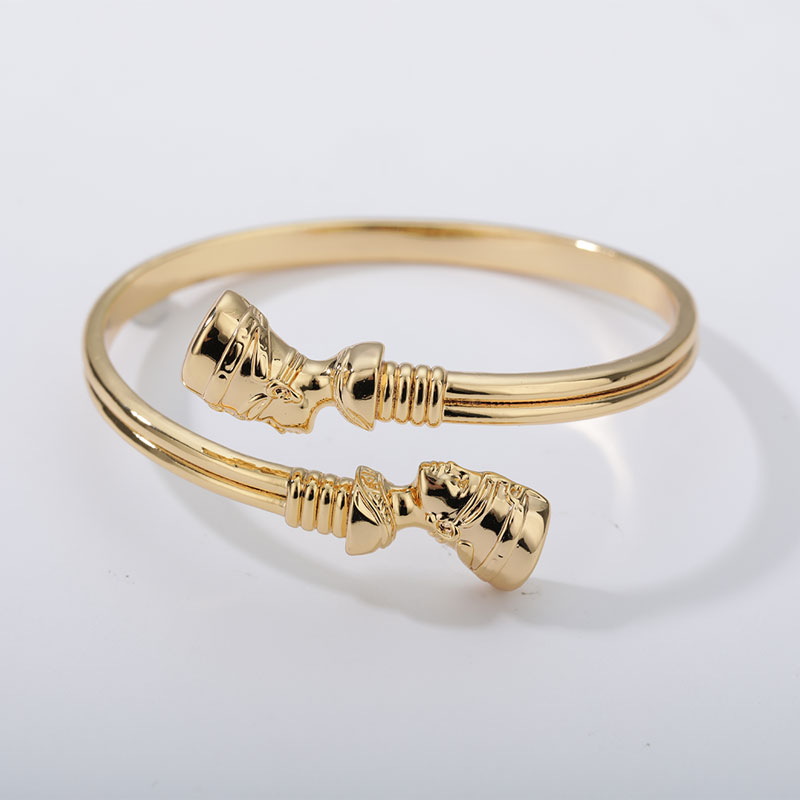 African Jewelry Egyptian Queen Nefertiti Bracelets For Women Gold Cuff Bracelet Stainless Steel Vintage Adjustable Bangle Gifts