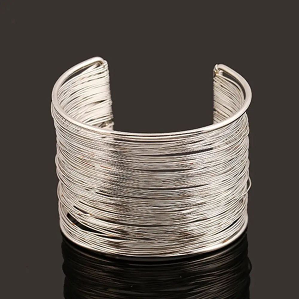 Fashion Women Multilayer Metal Wires Strings Open Bangle Wide Cuff Bracelet Girls Fashion Jewelry Accessories hand ring bracelet