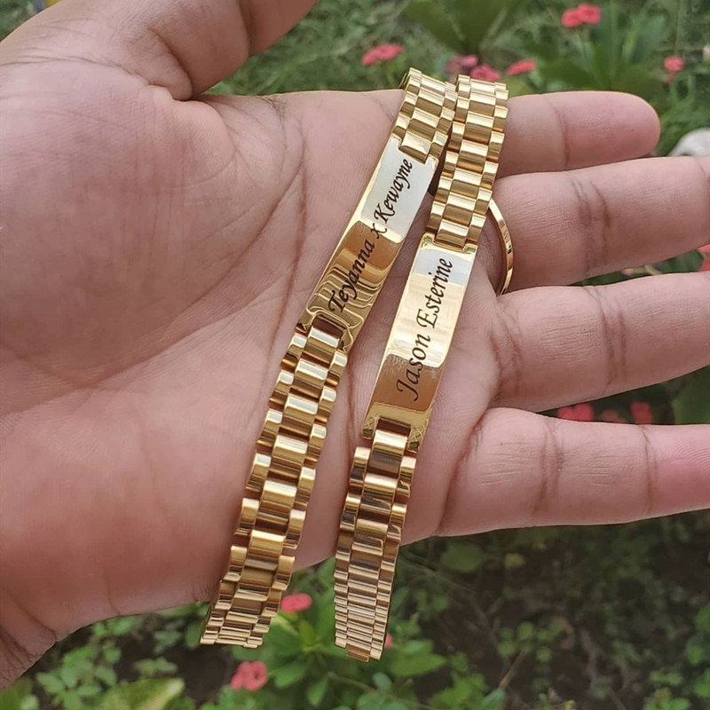 Customized Male Name Bracelet Stainless Steel Gold Color Punk Jewelry Personalized Letter Nameplate Bangle Best Friend Gifts