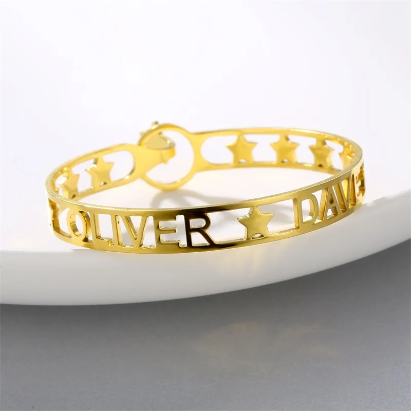 Customized Classic Nameplate Name Bracelet Personalized Custom Cuff Bangles Women Men Rose Gold Stainless Steel Jewelry