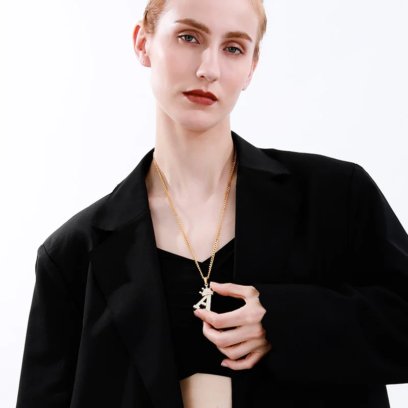 Crystal Crown Necklace For Man Women Initial Letter Necklaces Hip Hop Alphabet Pendant Goth Chain Jewelry Gifts For Kids Bijoux Crystal Crown Necklace For Man Women Initial Letter Necklaces Hip Hop Alphabet Pendant Goth Chain Jewelry Gifts For Kids Bijoux