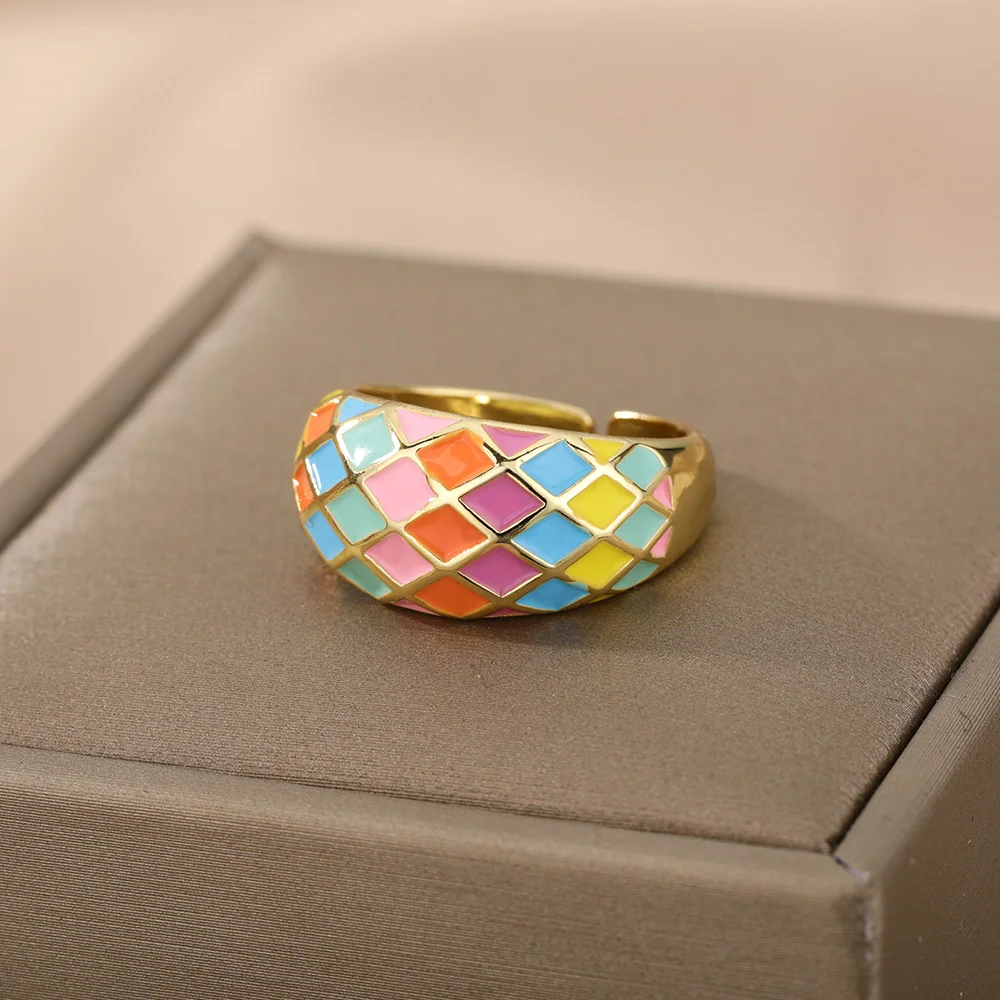 Colorful Enamel Rings For Women Adjustable Open Stainless Steel Finger Ring 2022 Trend Femme Aesthetic Jewelry anillos mujer Colorful Enamel Rings For Women Adjustable Open Stainless Steel Finger Ring 2022 Trend Femme Aesthetic Jewelry anillos mujer