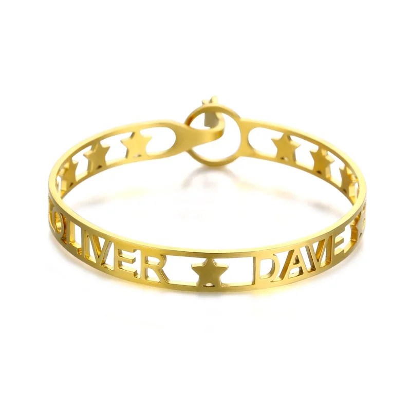 Customized Classic Nameplate Name Bracelet Personalized Custom Cuff Bangles Women Men Rose Gold Stainless Steel Jewelry