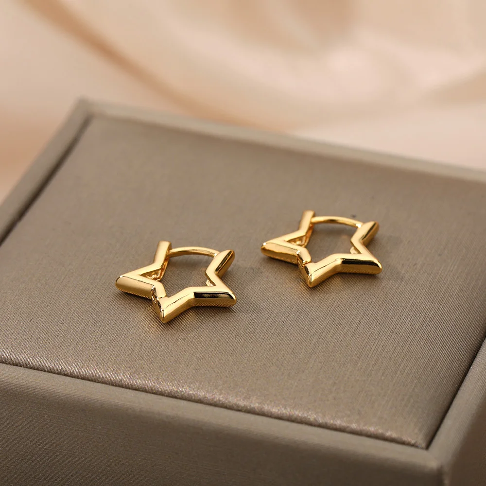 Geometric Star Earrings For Women Girl Stainless Steel Gold Plated Minimalist Punk Star Hoop Earring Christmas Jewelry Gift