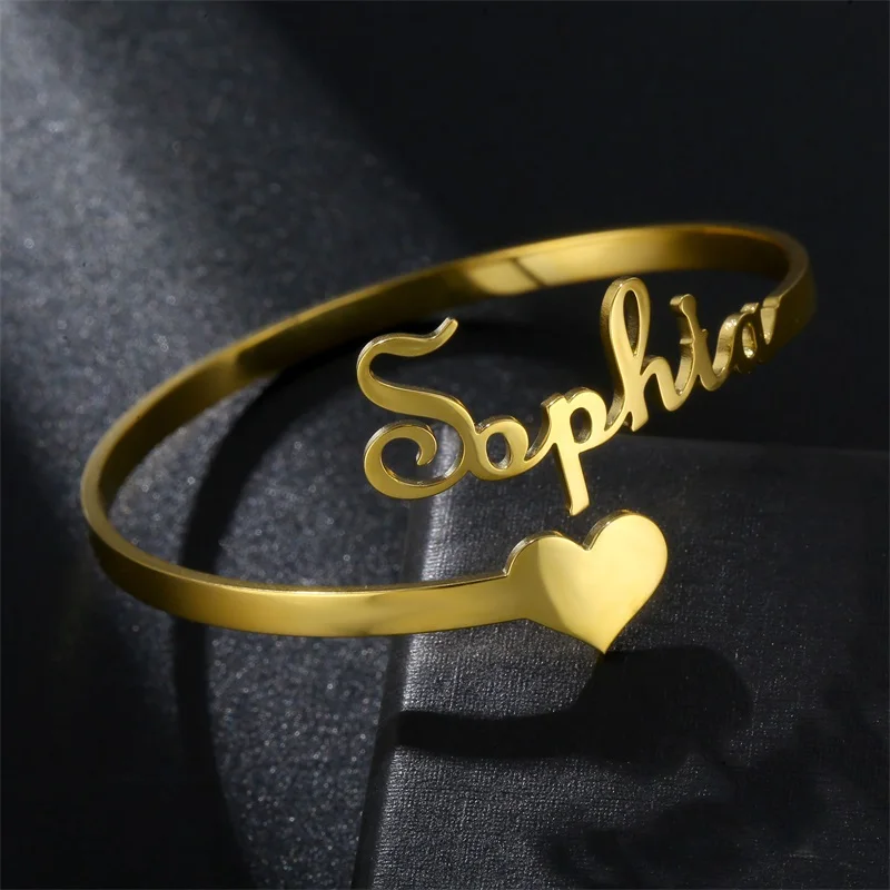 Customized Classic Nameplate Name Bracelet Personalized Custom Cuff Bangles Women Men Rose Gold Stainless Steel Jewelry