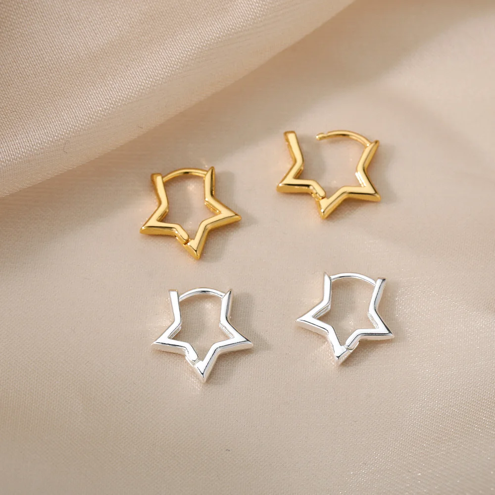 Geometric Star Earrings For Women Girl Stainless Steel Gold Plated Minimalist Punk Star Hoop Earring Christmas Jewelry Gift