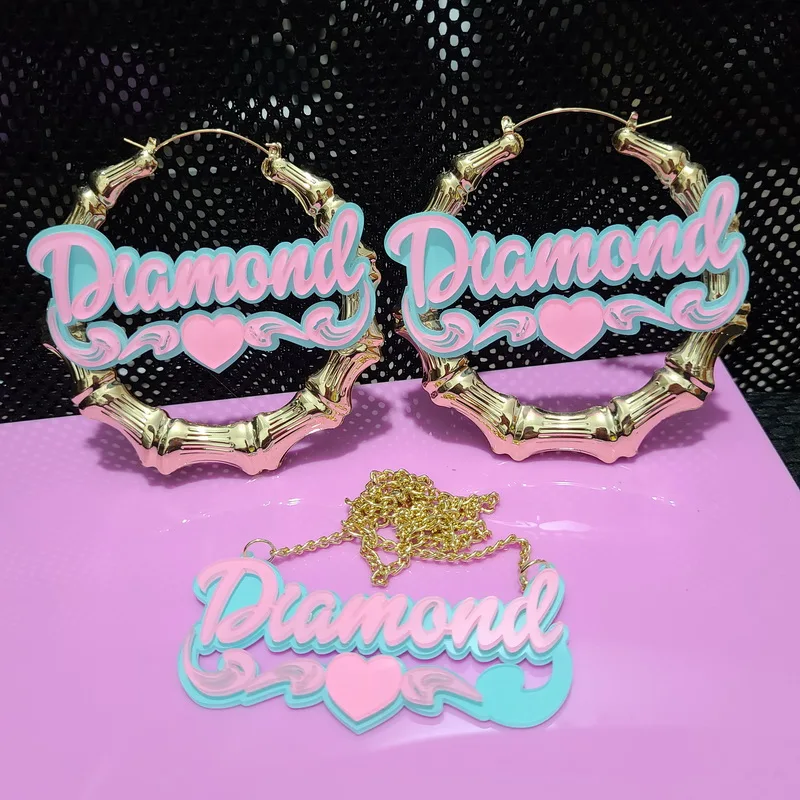 Big Bamboo Personalized Name Custom Earrings C4
