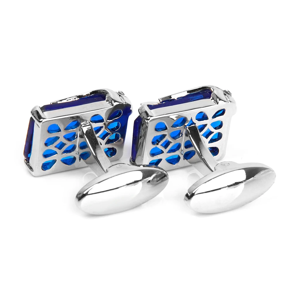 Men Fashion Blue Crystal Cufflink Shirt Suit Cuff Links Wedding Jewelry Gift Rectangle Tie Clips