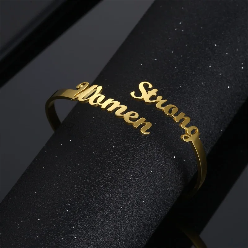 Customized Classic Nameplate Name Bracelet Personalized Custom Cuff Bangles Women Men Rose Gold Stainless Steel Jewelry