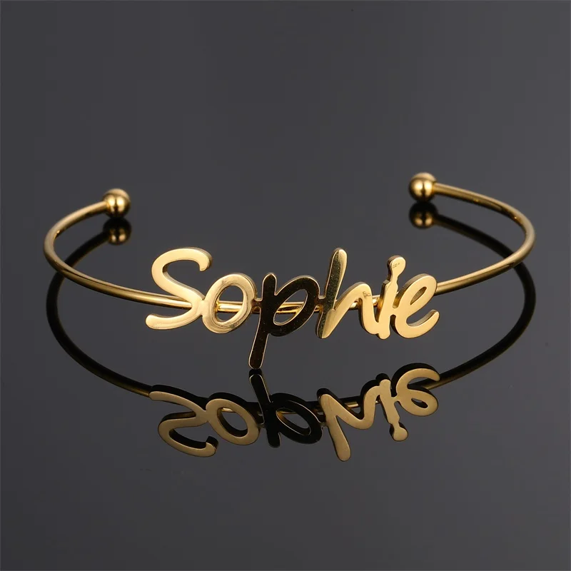 Customized Classic Nameplate Name Bracelet Personalized Custom Cuff Bangles Women Men Rose Gold Stainless Steel Jewelry