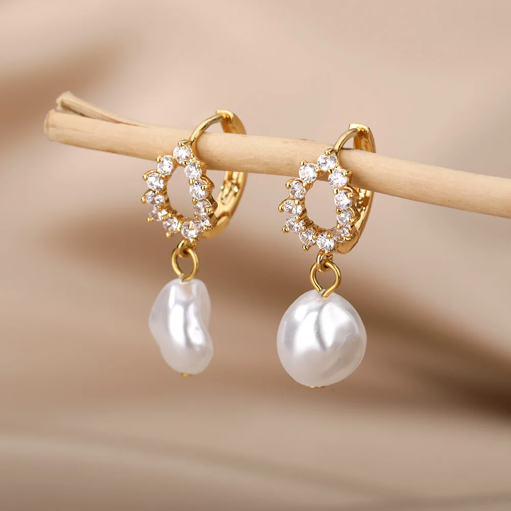 Circle Earrings For Women Vintage Punk Baroque Pearl Earrings Stainless Steel Ear Clip Women Jewelry Imitation Pearl Gift Mujer Circle Earrings For Women Vintage Punk Baroque Pearl Earrings Stainless Steel Ear Clip Women Jewelry Imitation Pearl Gift Mujer