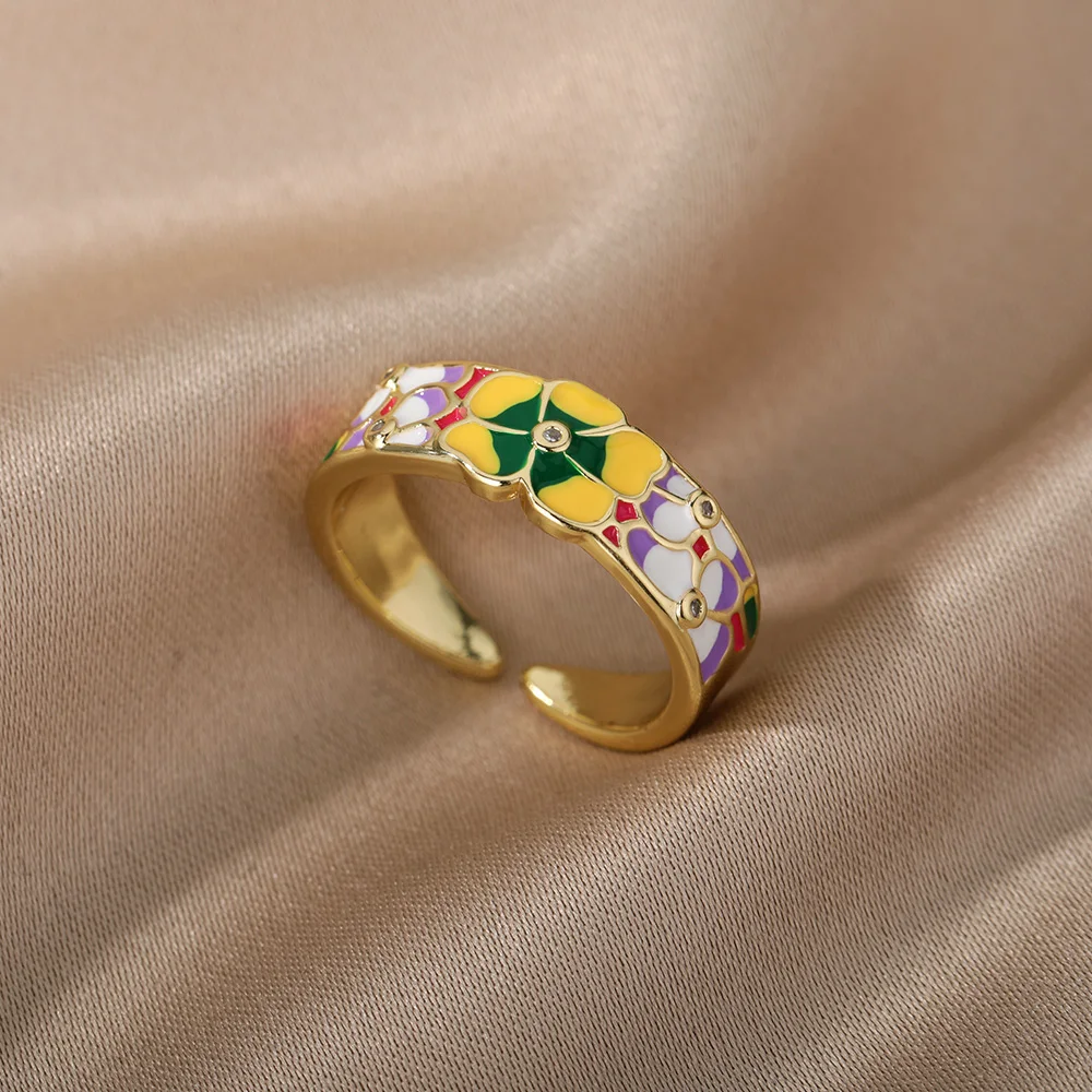 Colorful Enamel Rings For Women Adjustable Open Stainless Steel Finger Ring 2022 Trend Femme Aesthetic Jewelry anillos mujer Colorful Enamel Rings For Women Adjustable Open Stainless Steel Finger Ring 2022 Trend Femme Aesthetic Jewelry anillos mujer