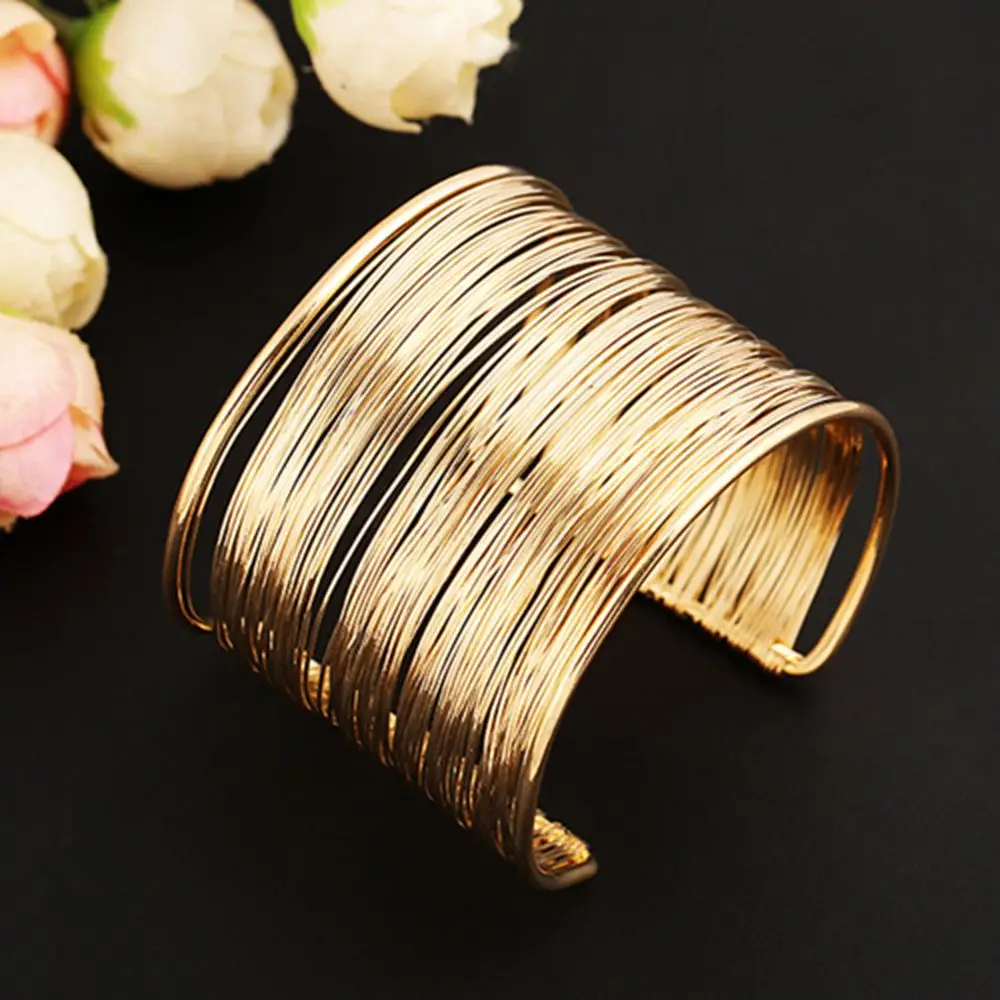 Fashion Women Multilayer Metal Wires Strings Open Bangle Wide Cuff Bracelet Girls Fashion Jewelry Accessories hand ring bracelet